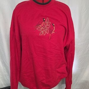 Red Sweatshirt with Cardinal Embroidery